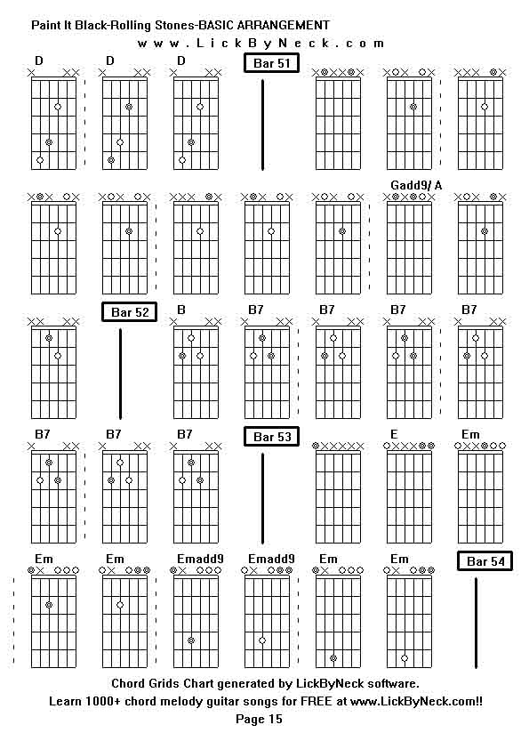 Chord Grids Chart of chord melody fingerstyle guitar song-Paint It Black-Rolling Stones-BASIC ARRANGEMENT,generated by LickByNeck software.